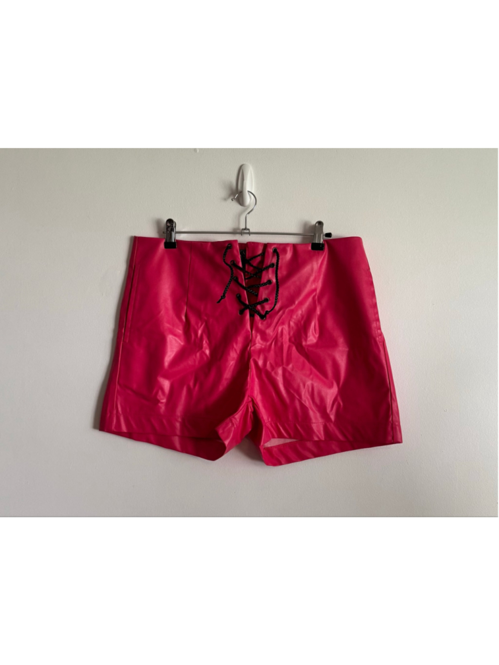 Women's Lucky & Blessed Pink Faux Leather High Waist Shorts L